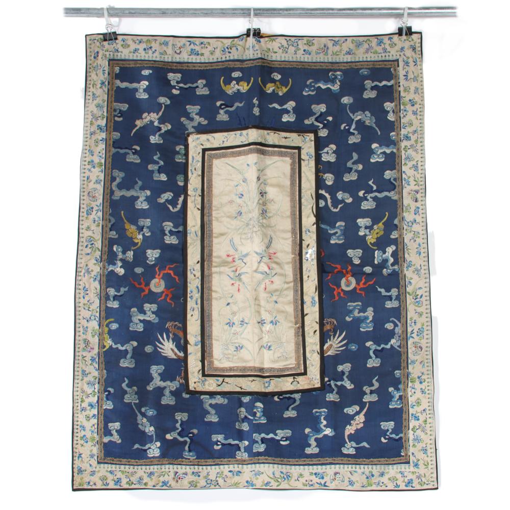 CHINESE BLUE SILK ROBE PANELS WITH