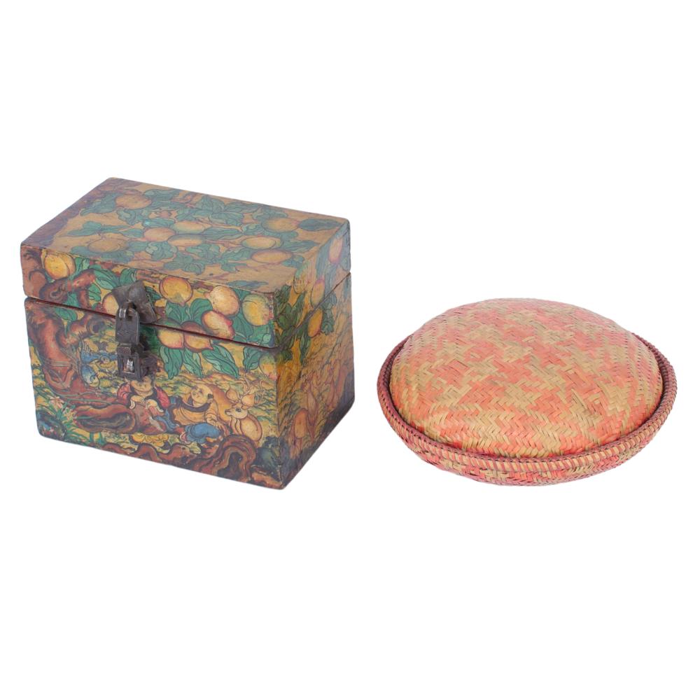 TIBETAN PAINTED WOODEN BOX AND 2d8323