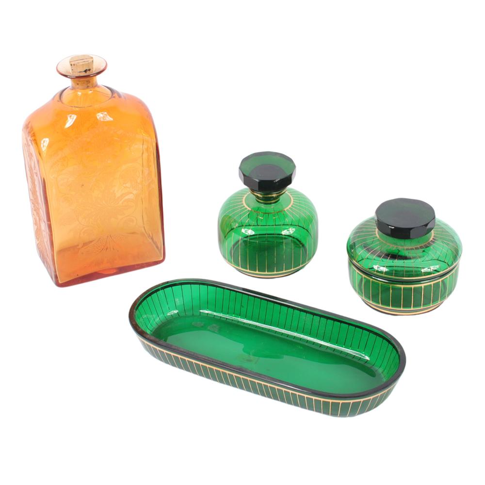 DECO GREEN GLASS MOSER/AUSTRIAN? GILT