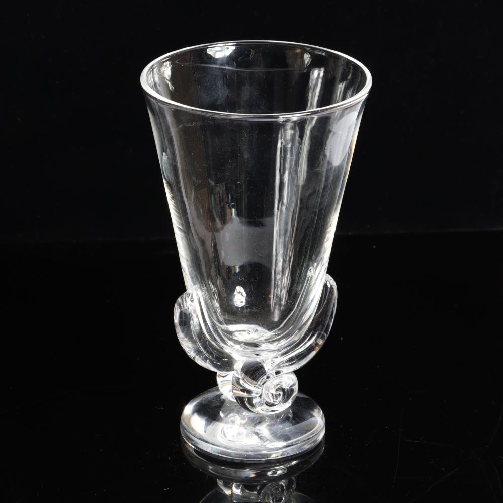 STEUBEN CLEAR GLASS VASE WITH SCROLLED