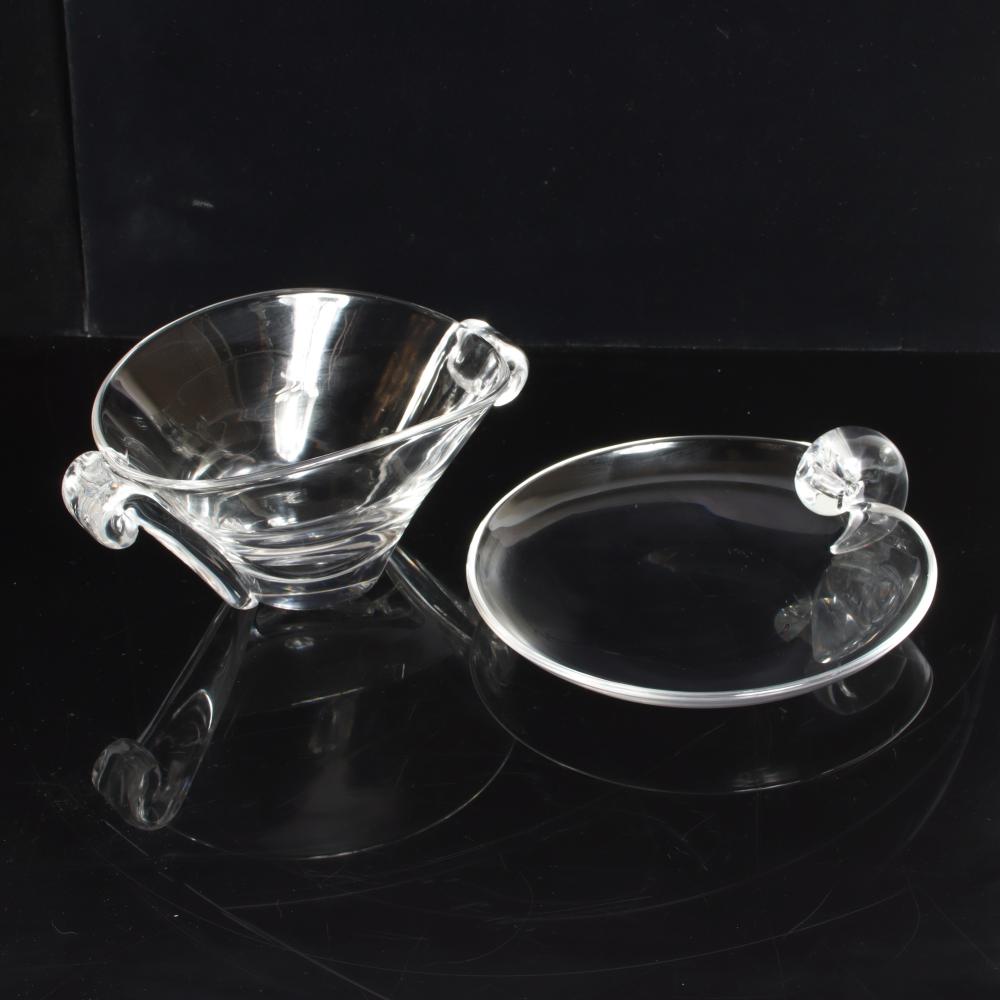 STEUBEN GLASS OVAL BOWL AND SCROLL 2d83ac