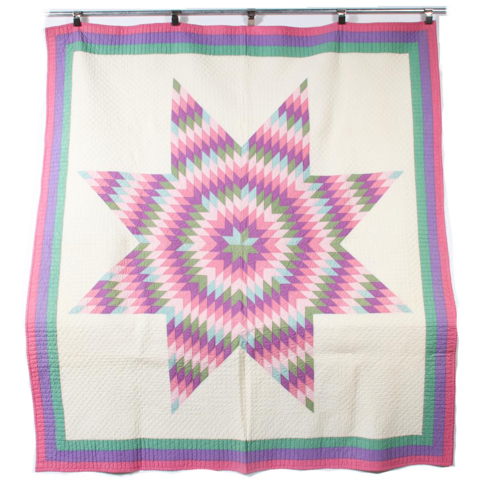 VINTAGE LONE STAR QUILT IN PASTEL COLORS,