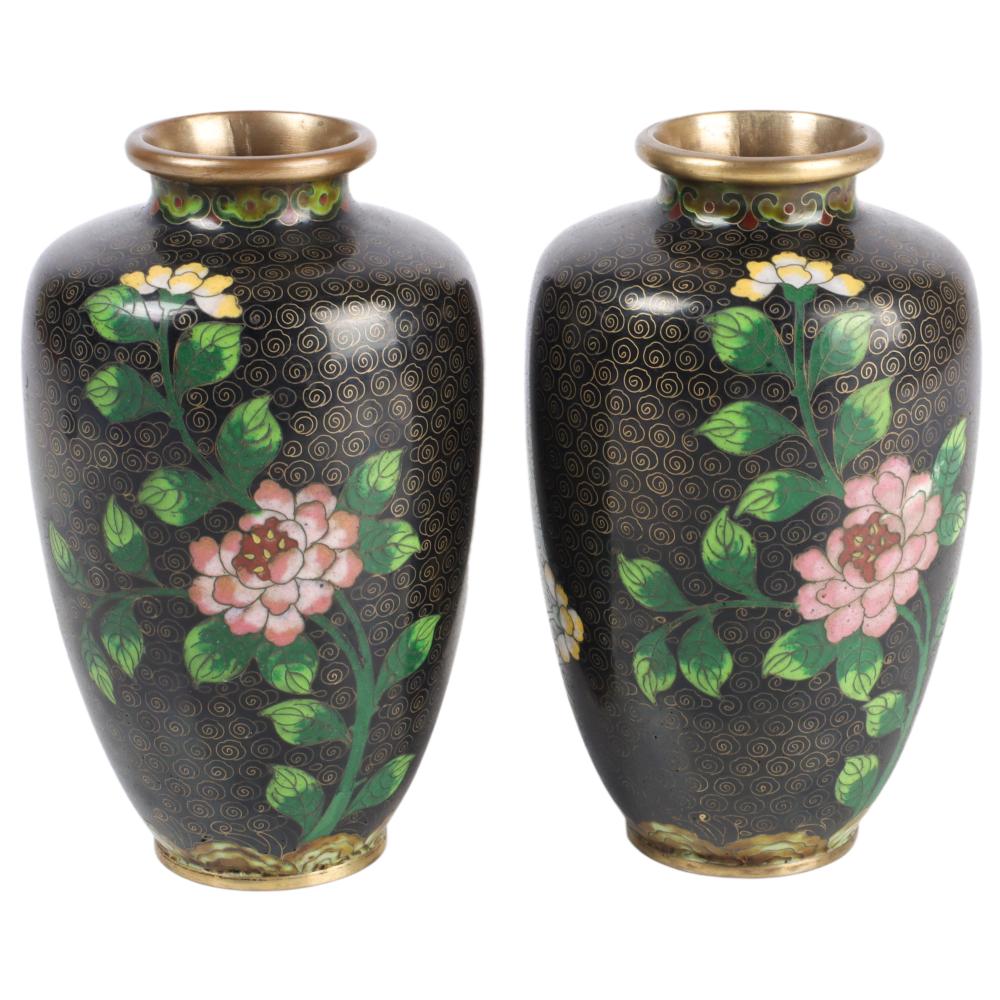 PAIR CHINESE BLACK GROUND CLOISONNE 2d85c2