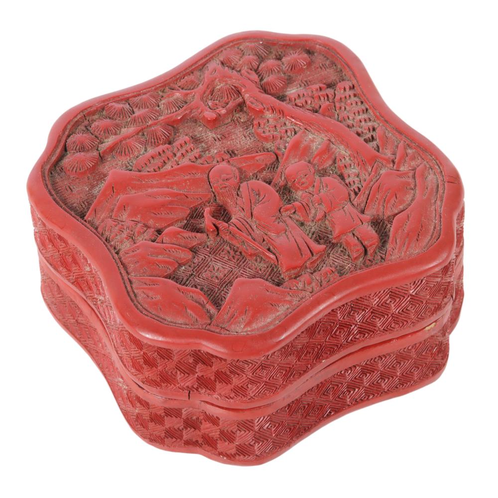 CHINESE CINNABAR CARVED BOX WITH 2d8664