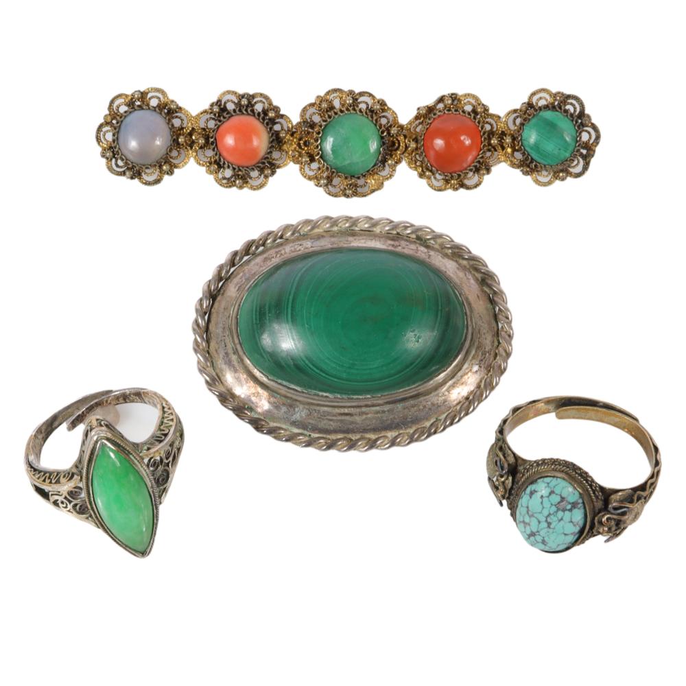 ESTATE 4PC: MALACHITE OVAL CABOCHON