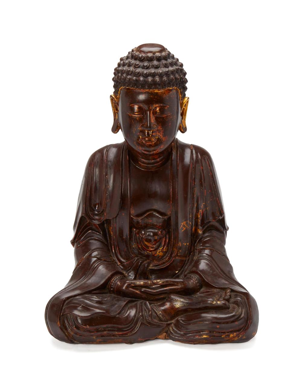 A CHINESE CARVED WOOD BUDDHAA Chinese 2db002