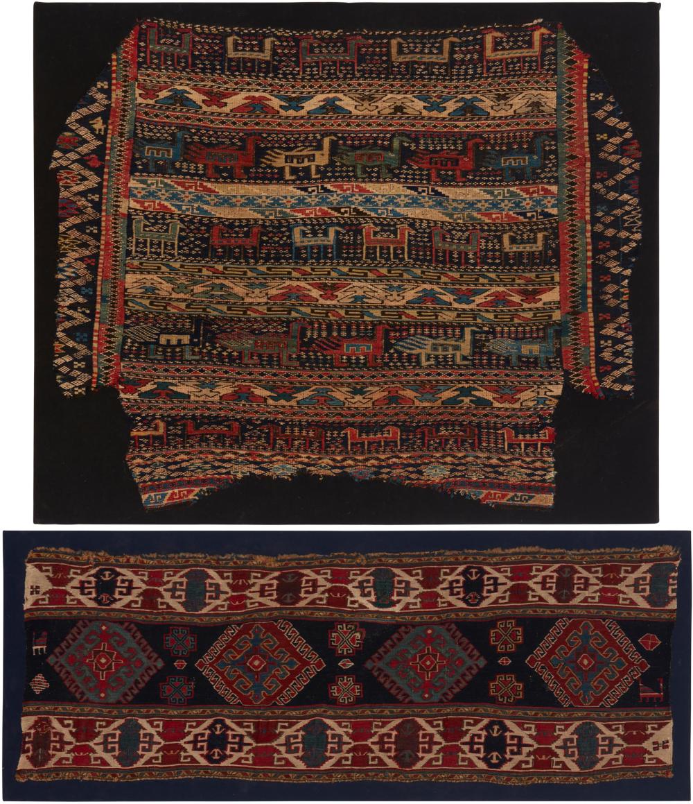 TWO MOUNTED CAUCASIAN TEXTILE FRAGMANTSTwo