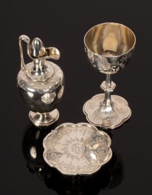 A travelling silver communion set, WBJ,