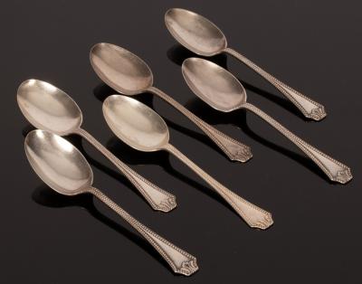 Six silver dessert spoons, W M Co.,