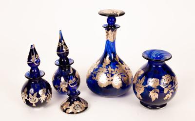 Five pieces of blue Laugharne glass