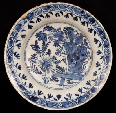 A blue and white Delft plate, 19th Century,