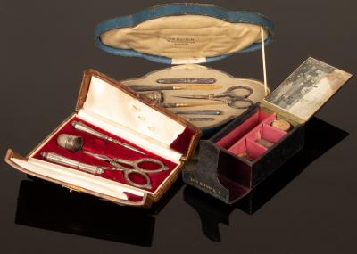 A gilt and silvered metal sewing set,