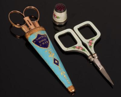 A pair of guilloché enamel mounted