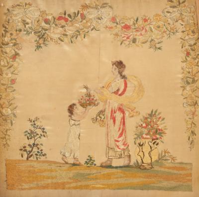 A Georgian needlework picture, the flower