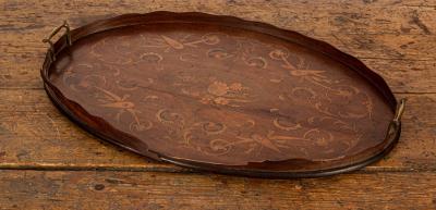 An Edwardian mahogany and inlaid tray