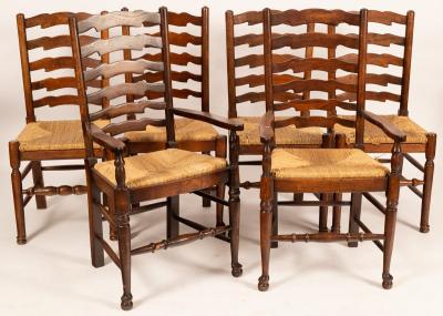 A set of six oak ladder back chairs