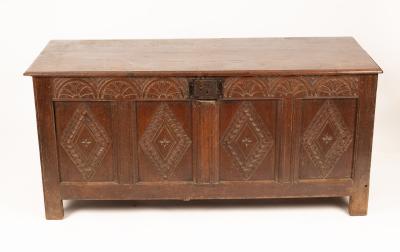 A 17th Century oak chest, the moulded
