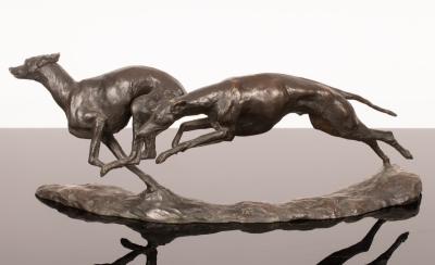Belinda Sillars (b.1961)/Two Greyhounds/bronze,