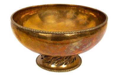 Hugh Wallis, a brass pedestal bowl,