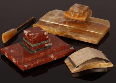 An Art Deco style onyx inkstand, 25cm