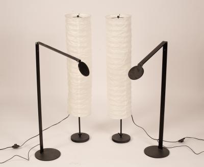 A pair of black floor-standing adjustable