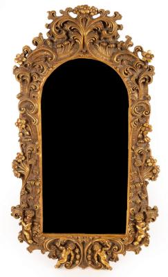 A gilt framed mirror, decorated