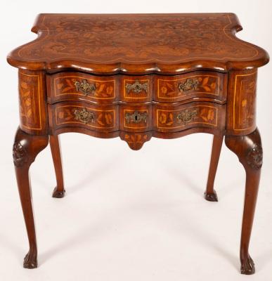 A Dutch marquetry side table, the serpentine