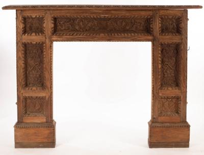 A carved oak fire surround set 2db589