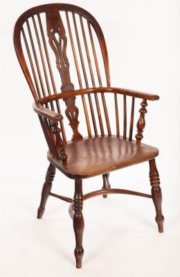 A yew and elm stick back armchair