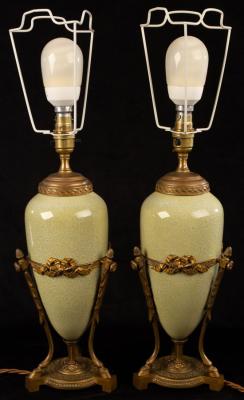 A pair of French table lamps of speckled