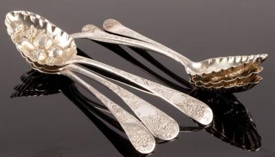 Six George III silver berry spoons,