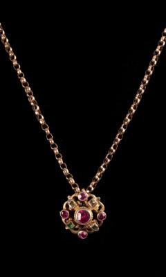 A multi-gem set pendant, of openwork