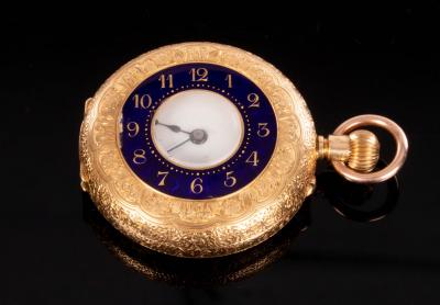 A ladys gold half-hunter pocket watch,