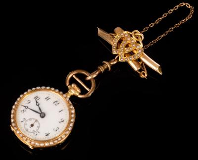 A lady s gold and enamel fob watch  2db7db