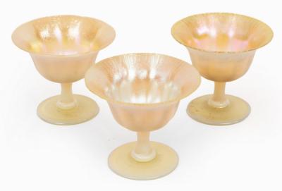 Three Tiffany favrile footed bowls,