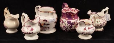 Six pink lustre jugs with various 2db80c