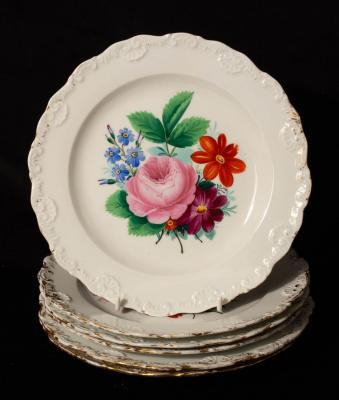 Six Meissen flower painted plates, circa