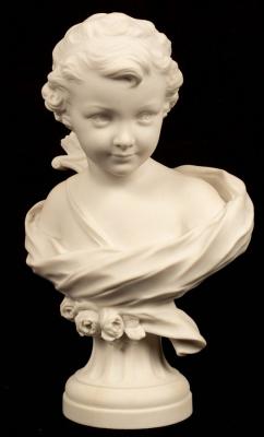 A biscuit porcelain bust of Cupid,