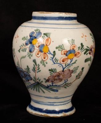 A Dutch delft polychrome baluster vase,