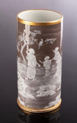 A French porcelain pâte-sur-pâte cylindrical