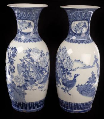 A pair of blue and white Japanese baluster