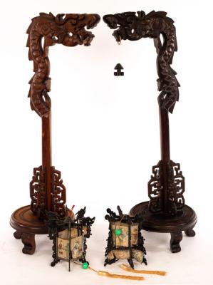 Two Chinese carved lantern holders,