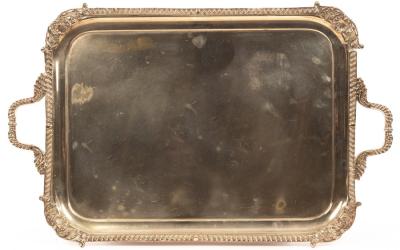 A silver plated tray of rectangular