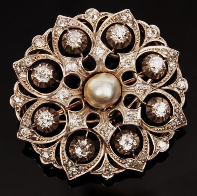 A Victorian diamond and pearl cluster