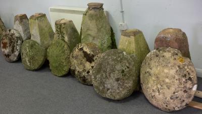 Six staddle stones with tapered