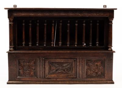 An oak dole cupboard, with spindle