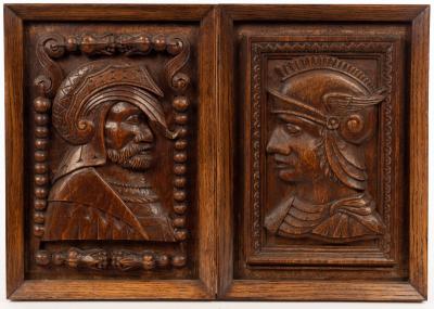 A pair or Renaissance style carved portrait