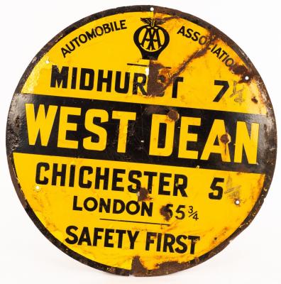 An AA West Dean enamel road sign