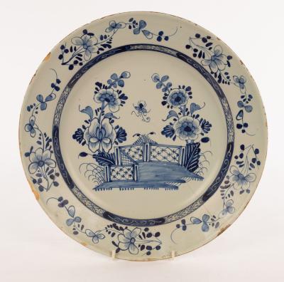 A Delft blue and white charger, possibly