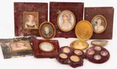 A group of portrait miniatures and hand